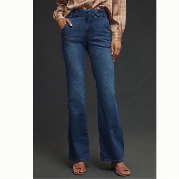 Pilcro Anthropologie Polished Mid Rise Blue Dark Wash Full Length Bootcut Jeans - Picture 1 of 15